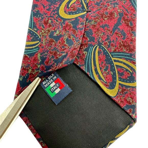 Enrico Guccini 90s 80s Vintage 100% Silk Maroon & Olive Green Men's Neck Tie - Picture 4 of 6